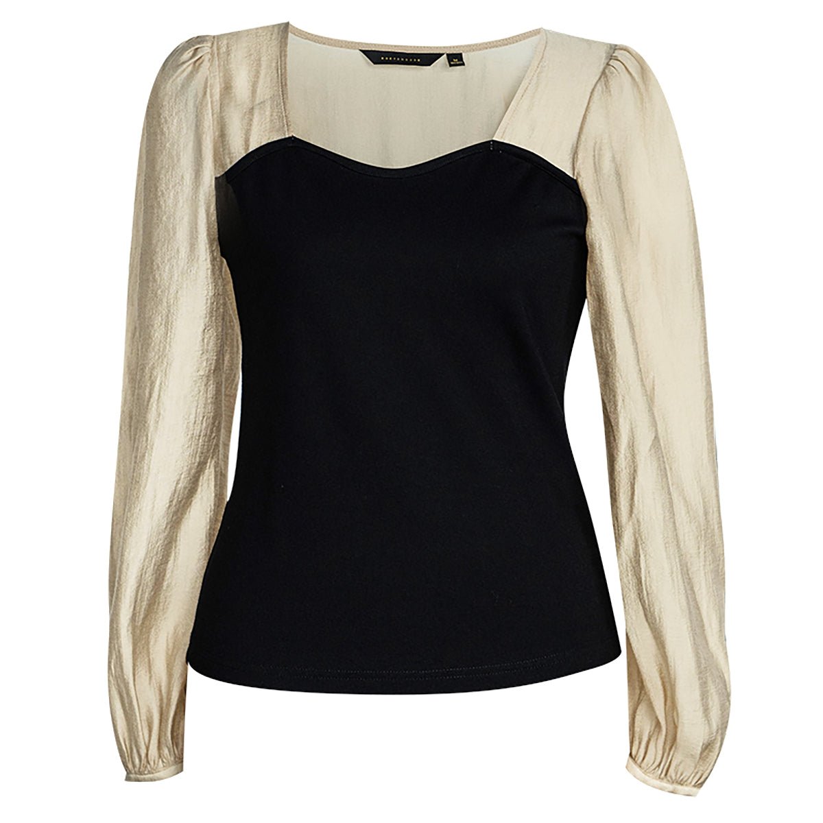 Black Two-Tone Lantern Sleeve Blouse