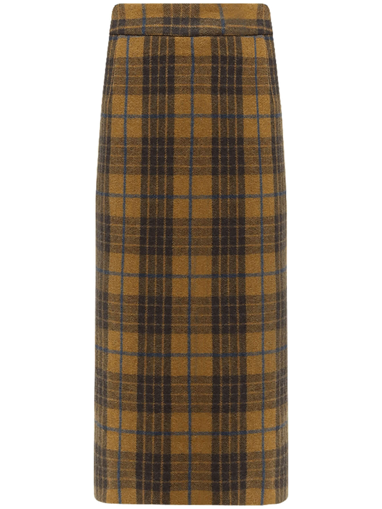 British-Style Brown Plaid Midi Skirt