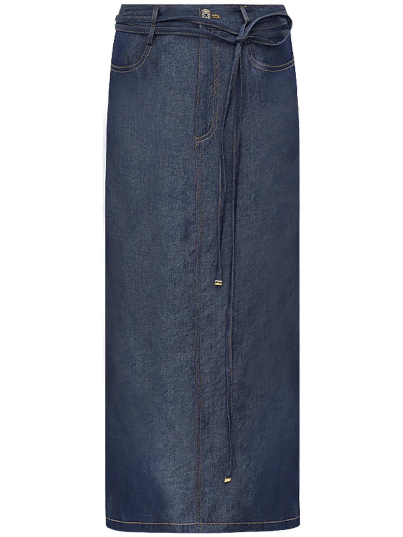 Drawstring High Waist Navy Denim Skirt