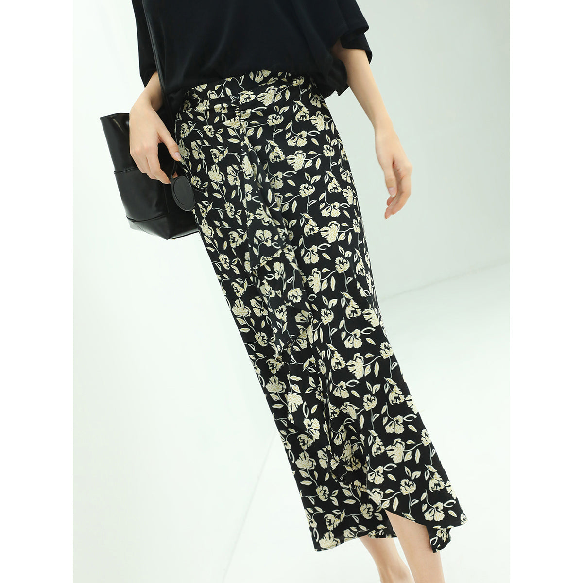 Floral Black Wrap Skirt