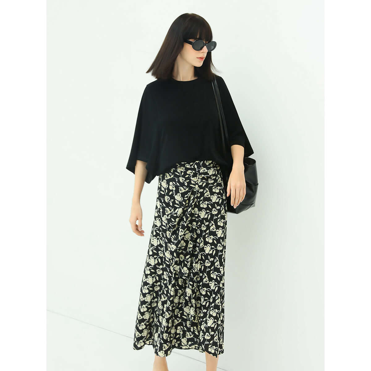 Floral Black Wrap Skirt