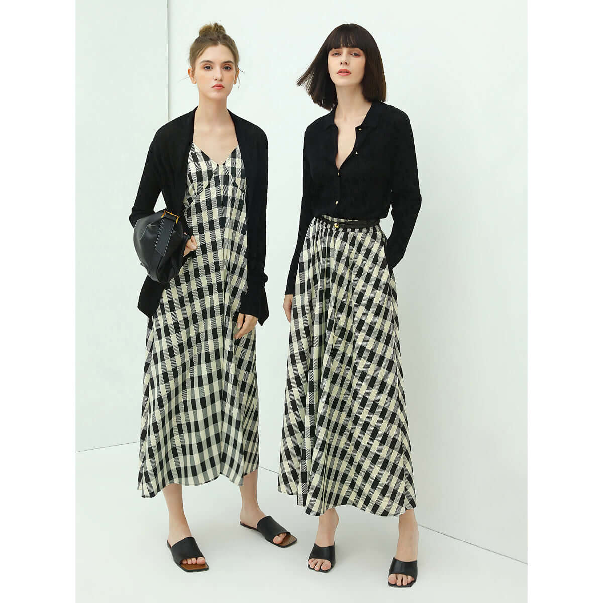 Full A Line High-Waist Checkered Maxi Skirt