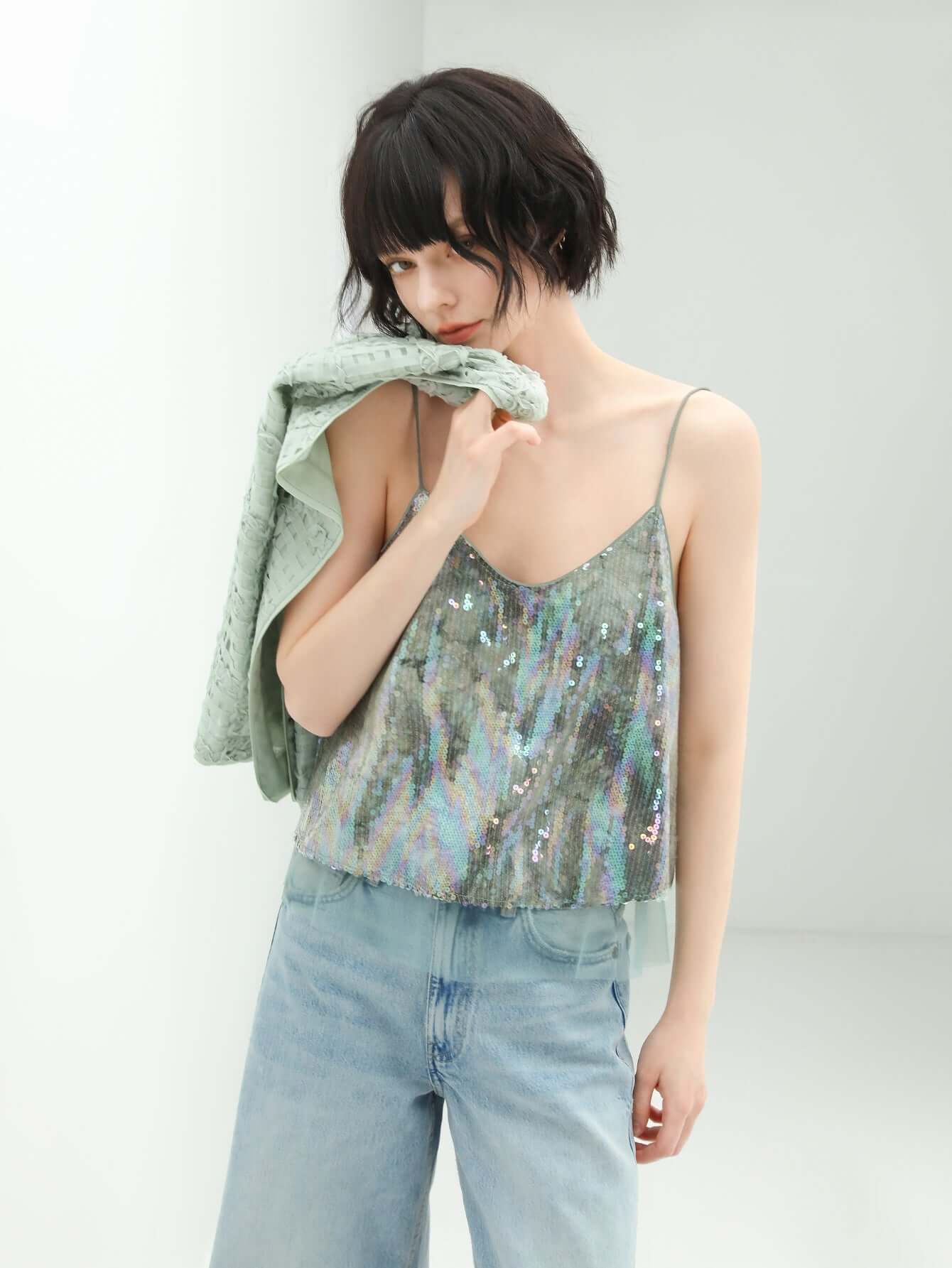 Green Tie-dye Sequined Top