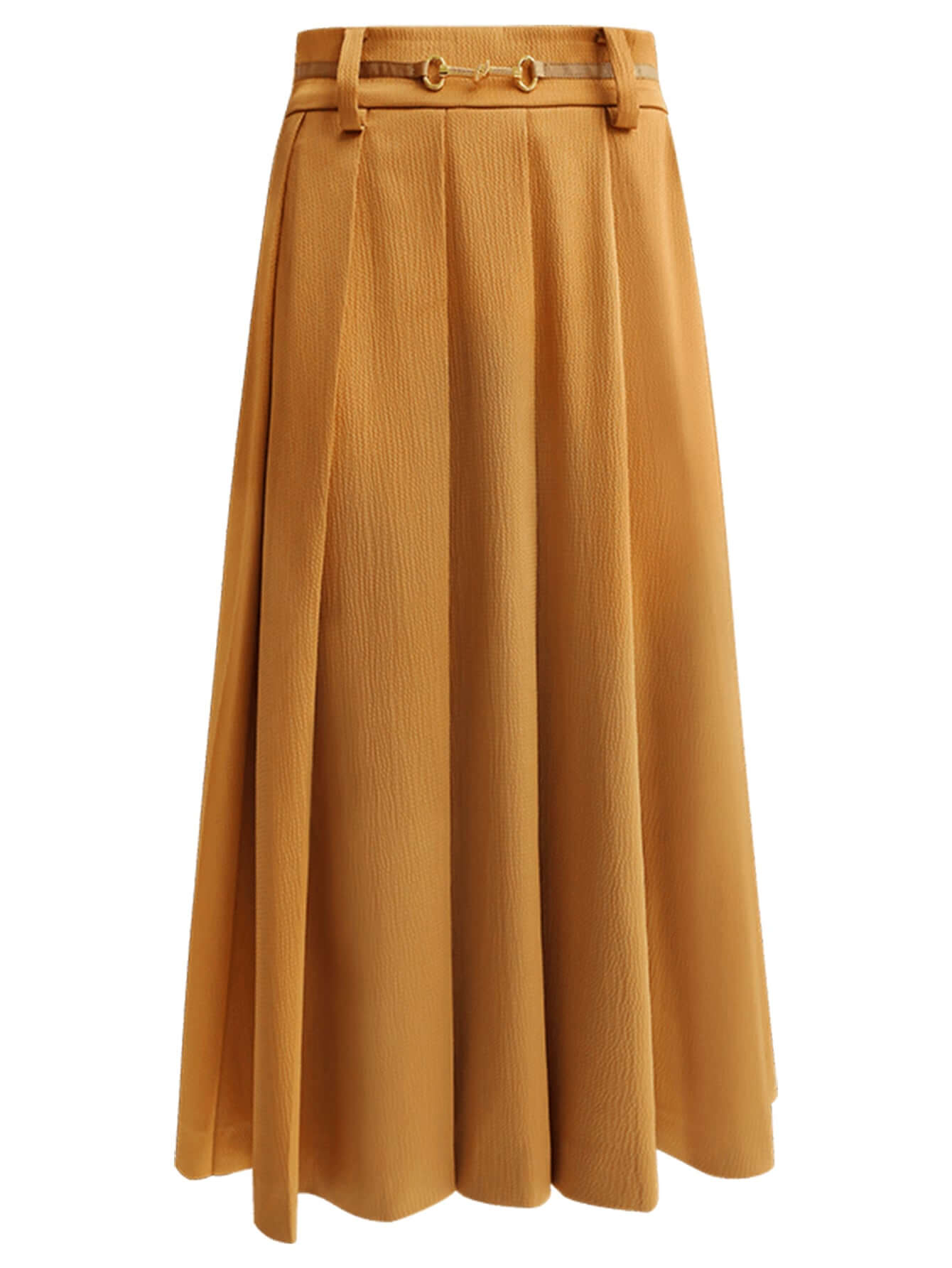 High Waist Pleated Belted Brown Skirt