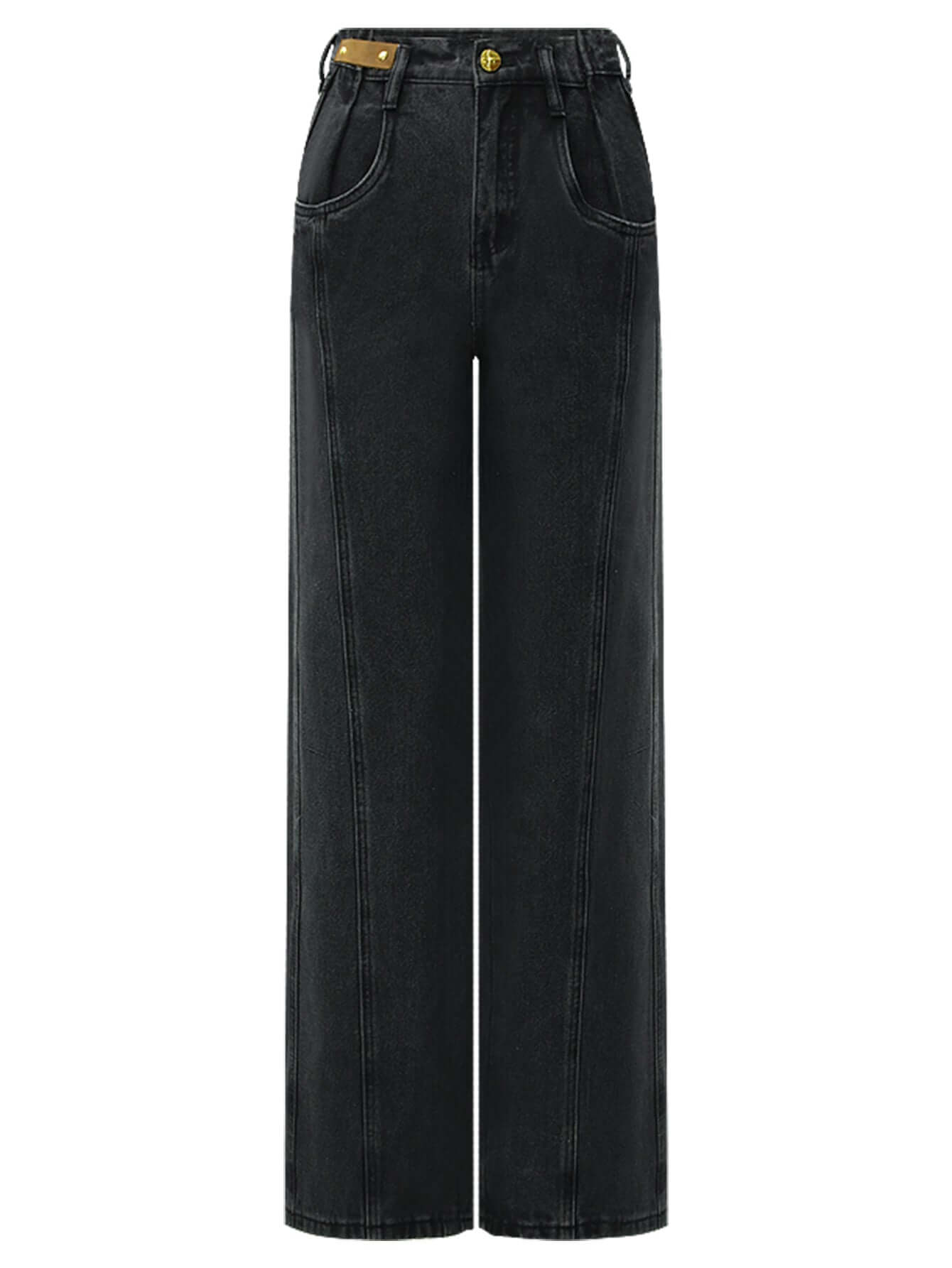 High Waist Straight Leg Black Jeans