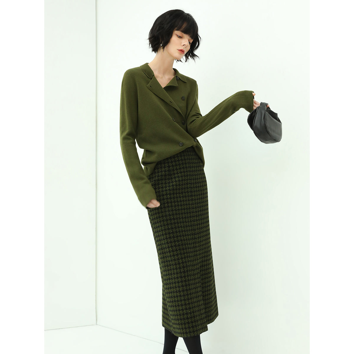 Holiday Checked Green Midi Skirt