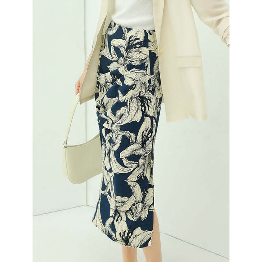 Night Lily Shirring Navy Chiffon Wrap Skirt