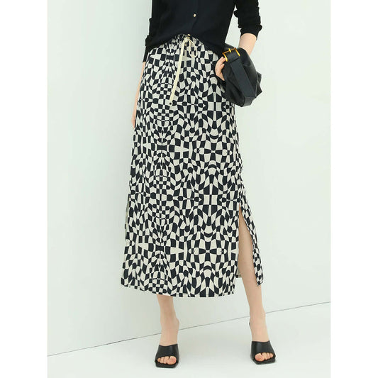 Relaxed Fit Checked Skirt with Side Slit