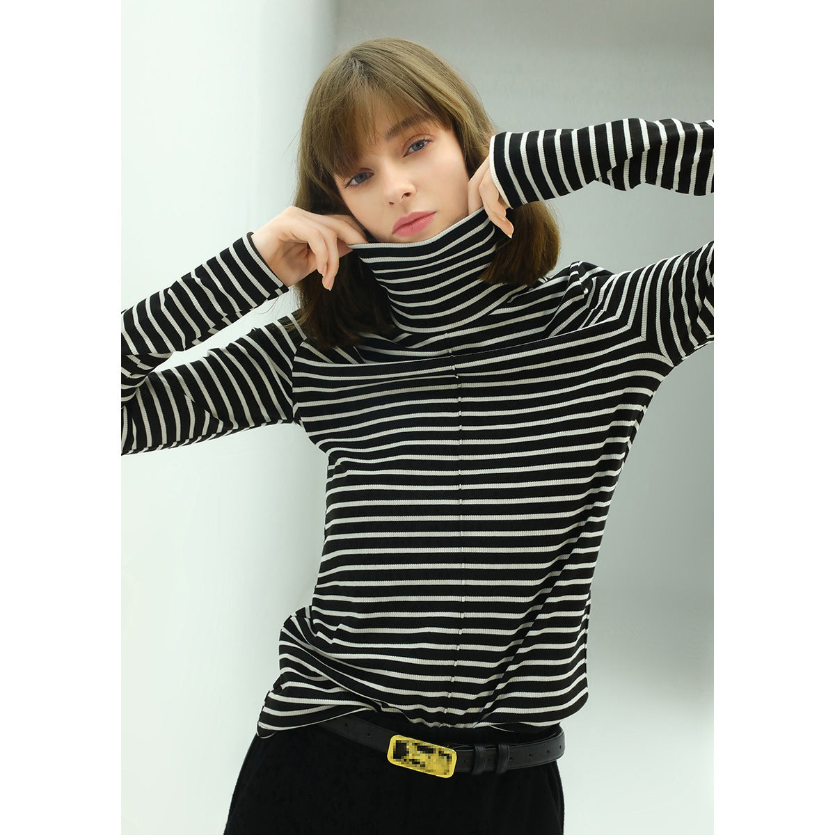 Retro High-Neck Striped Top