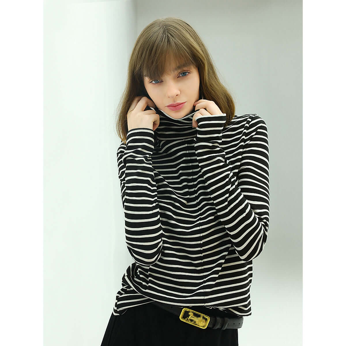 Retro High-Neck Striped Top