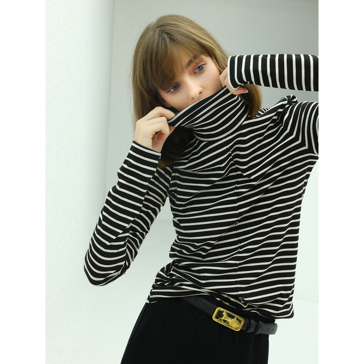 Retro High-Neck Striped Top