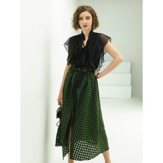 Semi Sheer Checkered Green Skirt