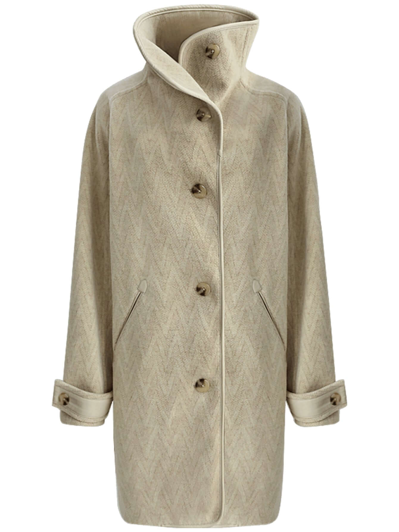 Structured Lapel Collar Herringbone Khaki Coat