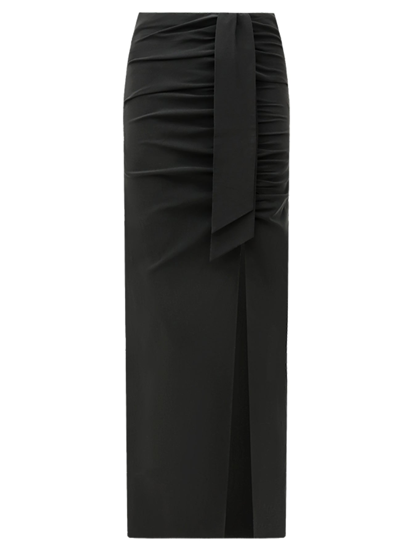 Tie Waist Black Wrap Skirt with Side Slit