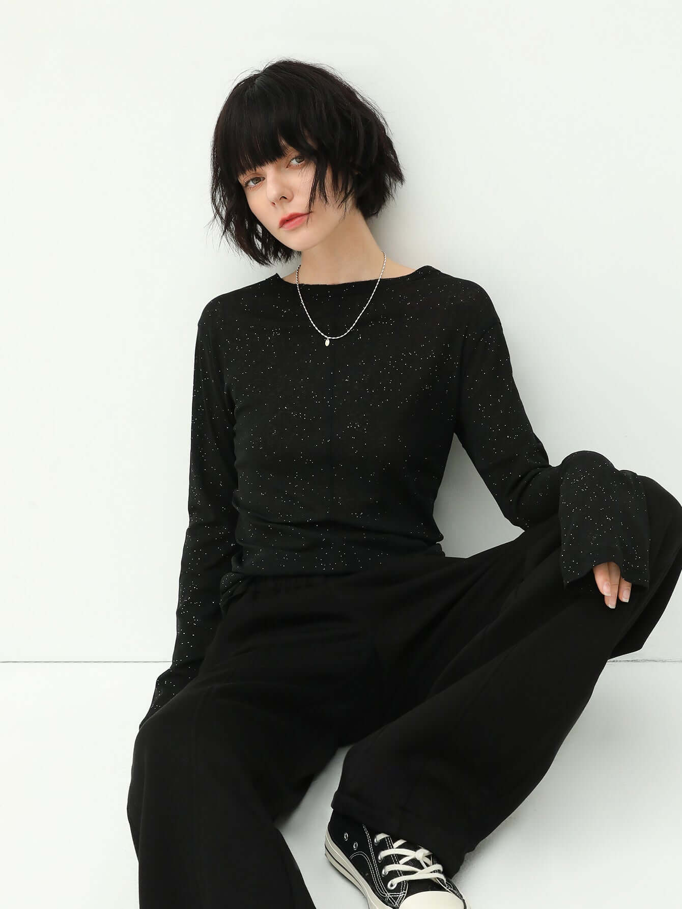 Wispy Black Glitter Knit Top